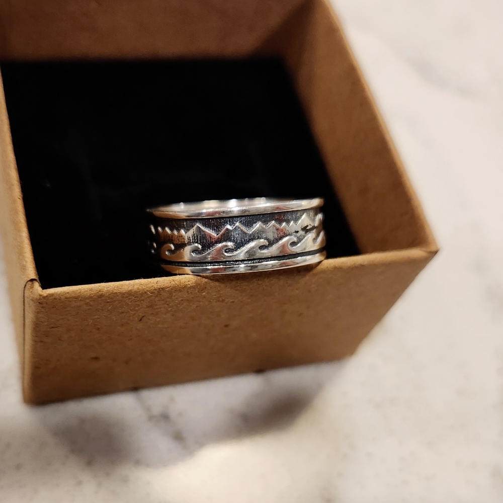 New Mountains & Waves Ring 7mm Band Sterling Silver Sizes 7.75 & 10